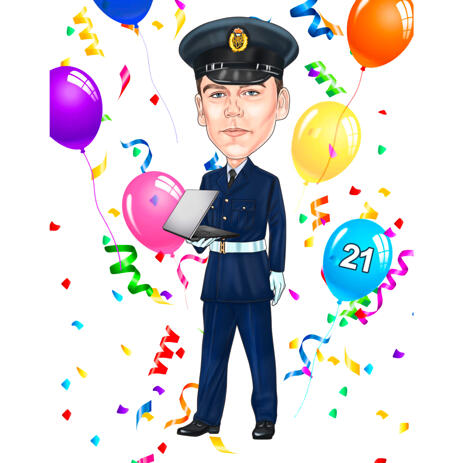 Birthday Caricature Portrait for Male in Any Profession Uniform from Photos - example