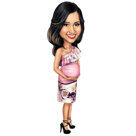 Pregnancy Announcement Caricature of Full Body Woman - example