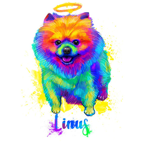 Spitz Loss Portrait from Photo - Full Body Watercolor Dog Drawing with Halo - example