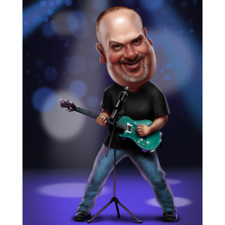 Funny Personalized Rockstar Caricature in Colored Style with Background - example