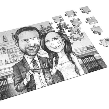 Bride and Groom Caricature on Puzzle - example