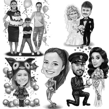 Any Holiday Full Body Caricature in Black and White Style - example