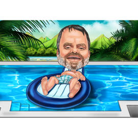 Benutzerdefinierte Ganzkörper-Karikatur im farbigen Stil mit Pool- oder Badezimmerhintergrund