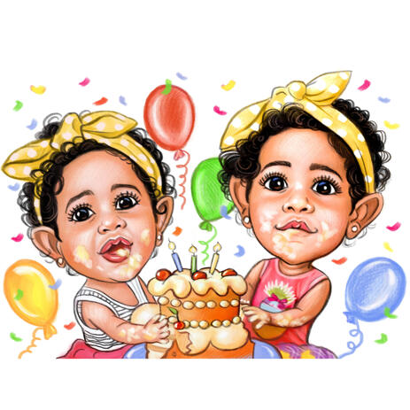 Children Cartoon Drawing from Photos in High Exgerated Caricature Style for Happy Birthday Gift - example