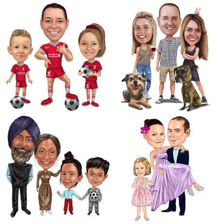 Full Body Family Caricature Portrait in Color Style - example