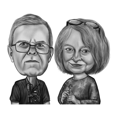 Custom Couple Caricature from Photos - Black and White Pencil Style Couple Caricature Art - example
