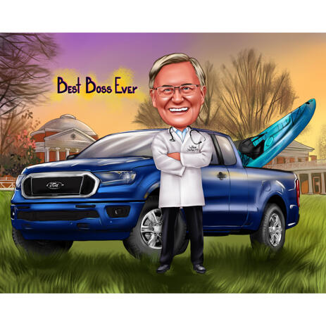 Boss Caricature from Photos with Custom Background - example