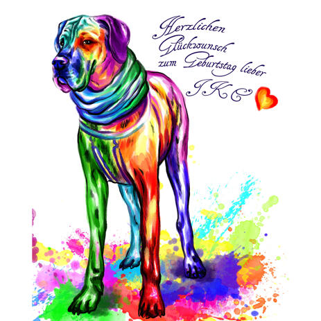 Full Body Great Dane Portrait in Bright Watercolor Style from Photo - example