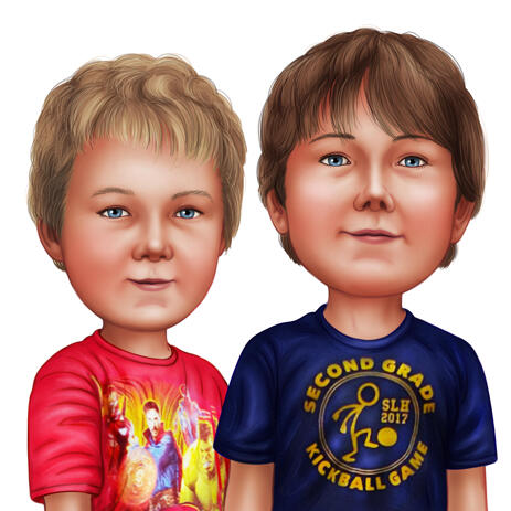 Two Children Caricature in Color Style on White Background from Photos - example