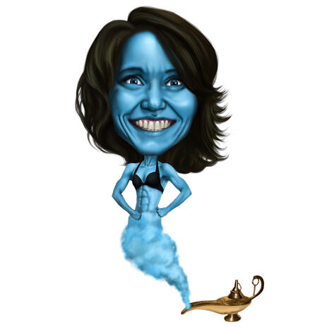 Magic Woman Lamp Gin Caricature in Colored Style from Photos - example