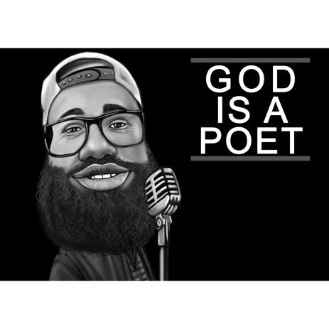 Singer Caricature Drawing from Photos on Black Background for Music Lover Gift - example