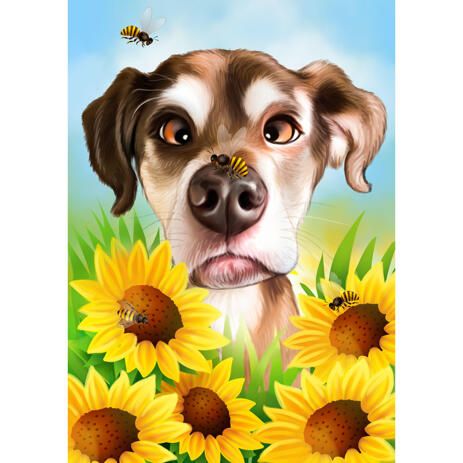 Funny Dog Caricature Drawing from Photo with Custom Background - example