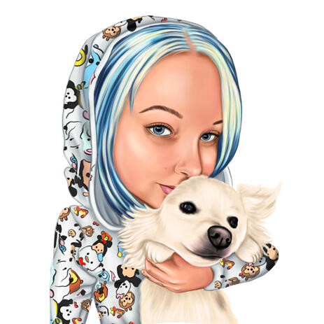 Cute Girl with Pet Caricature Drawing from Photos for Fur Baby Lovers - example