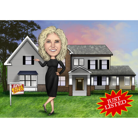 Female Realtor - Real Estate House Agent Caricature from Photos with Custom Background - example