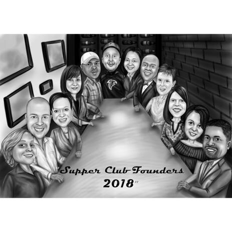 Sitting at Desk - Group Caricature Drawing for Employees - example