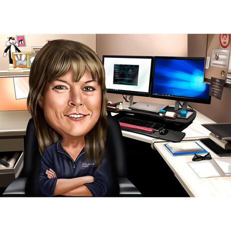 Bank Teller Cartoon Portrait from Photos with Custom Background - example