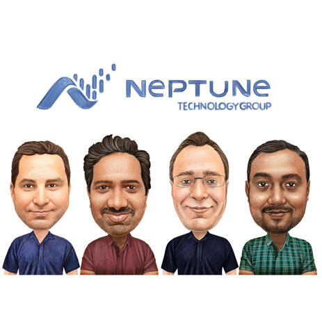 Corporate Caricature with Company's Logo Hand Drawn in Colored Pencil Style from Photos - example