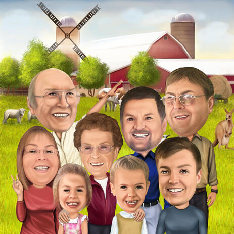 Thanksgiving Reunion Family Cartoon Caricature in Color with Custom Background - example