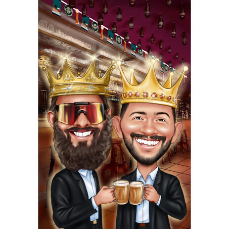 Colored Style Royal Kings Caricature Drawing for Two Persons from Photos - example
