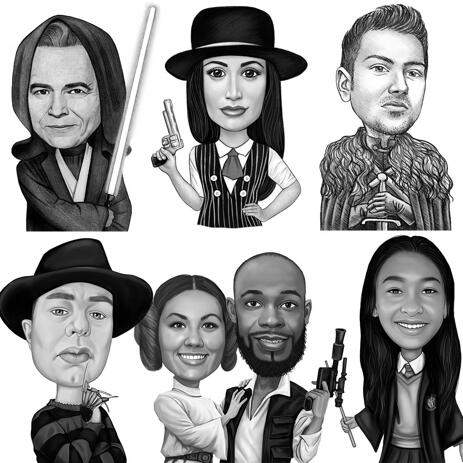 Any Movies Character Caricature from Photos in Black and White Style - example