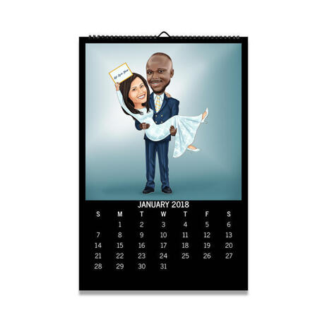 Bride and Groom Cartoon from Photos as Calendar - example