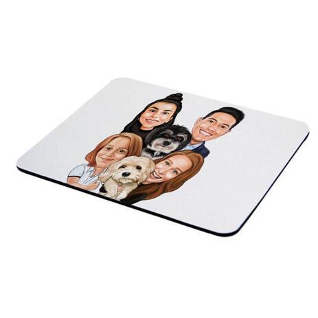 Family with Pets Caricature as Mouse Pad - example
