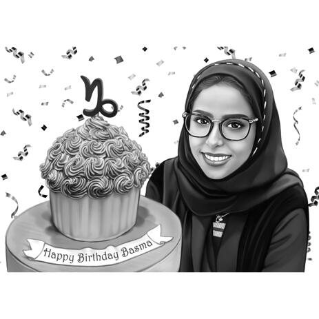 Person with Birthday Cake Caricature Cartoon with Confetti Background Gift Idea - example