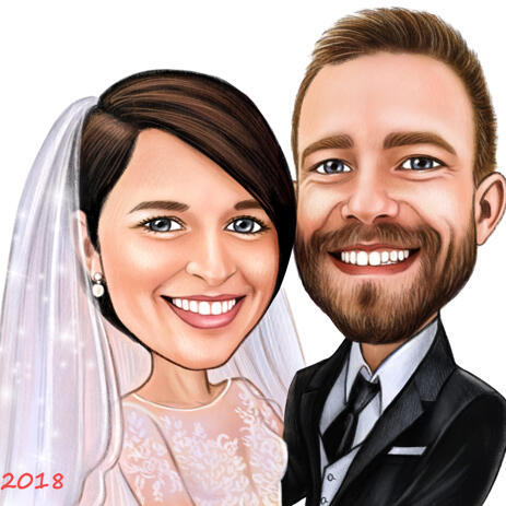 Dessin De Caricature De Couple De Mariage Dans Un Style Colore