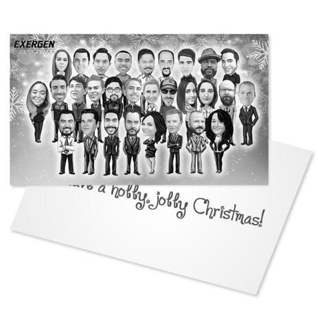 Company Holiday Cartoon Caricature Set of 10 Cards in Black and White Style from Photos - example