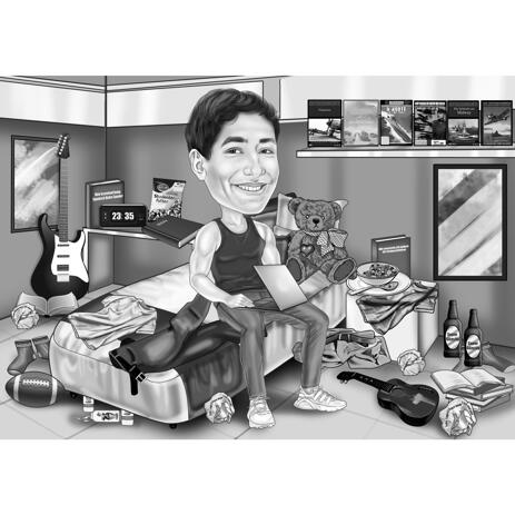 Blogger Caricature in Black and White Style with Custom Background from Photos - example