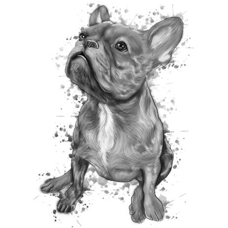 Full Body Charcoal Gray Watercolor Style French Bulldog Portrait from Photos - example