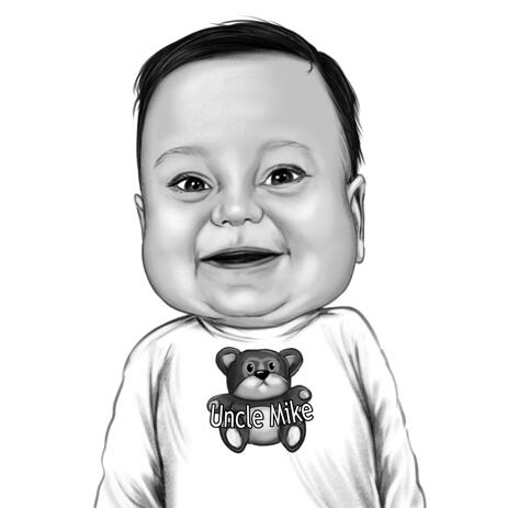 Baby Boy Caricature Portrait from Photo in Black and White Style - example