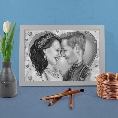 Couple in Love Caricature Gift in Black and White Style from Photo Printed on Poster - example