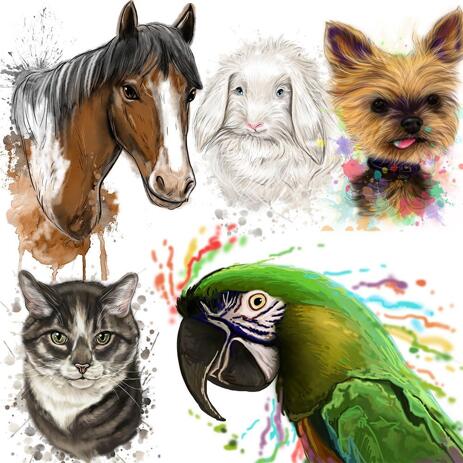Any Pet Portrait in Natural Watercolor Colored Style - example
