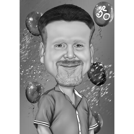 Birthday Gift Caricature for Man in Black and White Style with Background - example