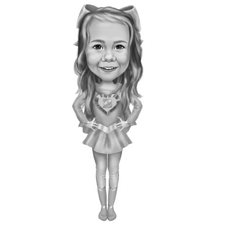 Superhero Kid Caricature in Full Body Monochrome Style Custom Drawn from Photos - example