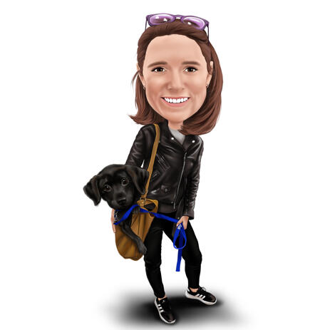 Custom Full Body Cartoon Drawing of Person with Puppy from Photos - example