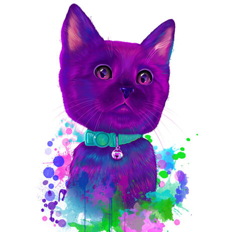 Custom Watercolor Cat Portrait from Photo Drawn in Shades of Purple - example