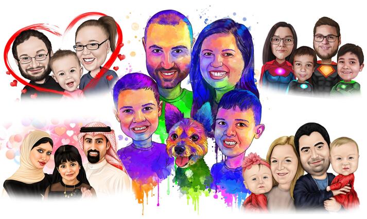Parents with Kids Caricature large example