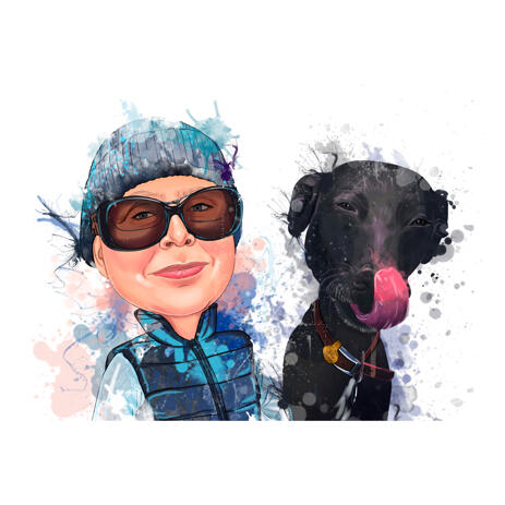 Person and Pet in Pastel Natural Watercolor Style Cartoon Caricature from Photos - example
