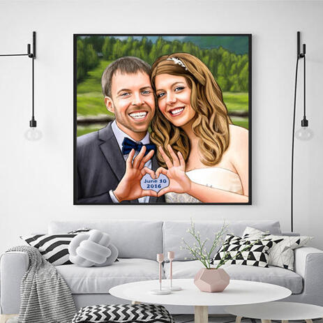 Hand-Drawn Bride and Groom Portrait Printed - example
