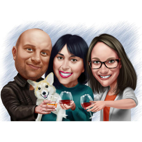 Family with Corgi Dog Cartoon from Photos Hand Drawn in Colored Style - example