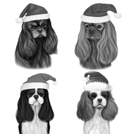 Christmas Dogs Caricature Portrait in Black and White Style - example