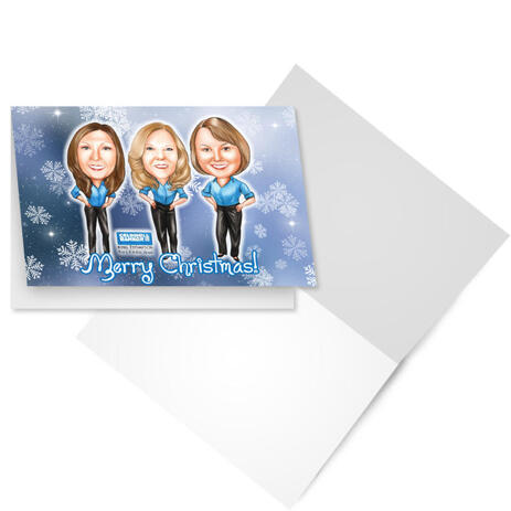 Full Body Coworkers Group Caricature Set of 10 Cards Gift from Photos for Christmas - example