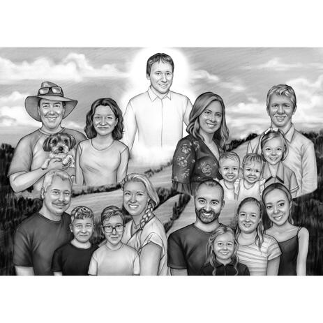 Remember and Honor of Loved Ones Hand-Painted Family Memorial Portrait with Custom Background - example