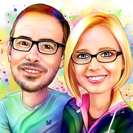 Cute Couple Portrait with Watercolor Splashes in Background - example