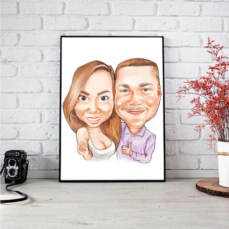 Exaggerated Caricature of Couple in Colored Style on Poster - example