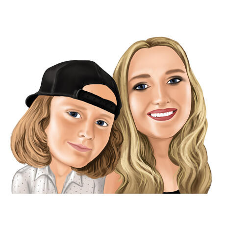 Mother and Child Caricature Drawing from Photos on White Background - example