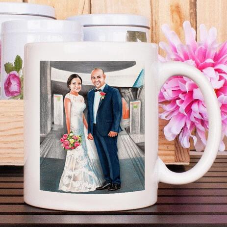 Custom Wedding Drawing on Mug - example