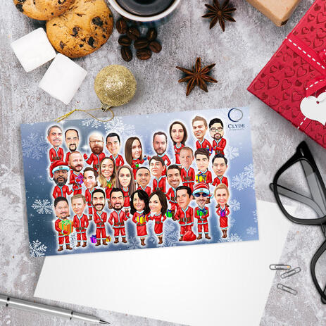 Corporate Company Group Santa's Caricature Drawing in Christmas Set of 10 Cards - example
